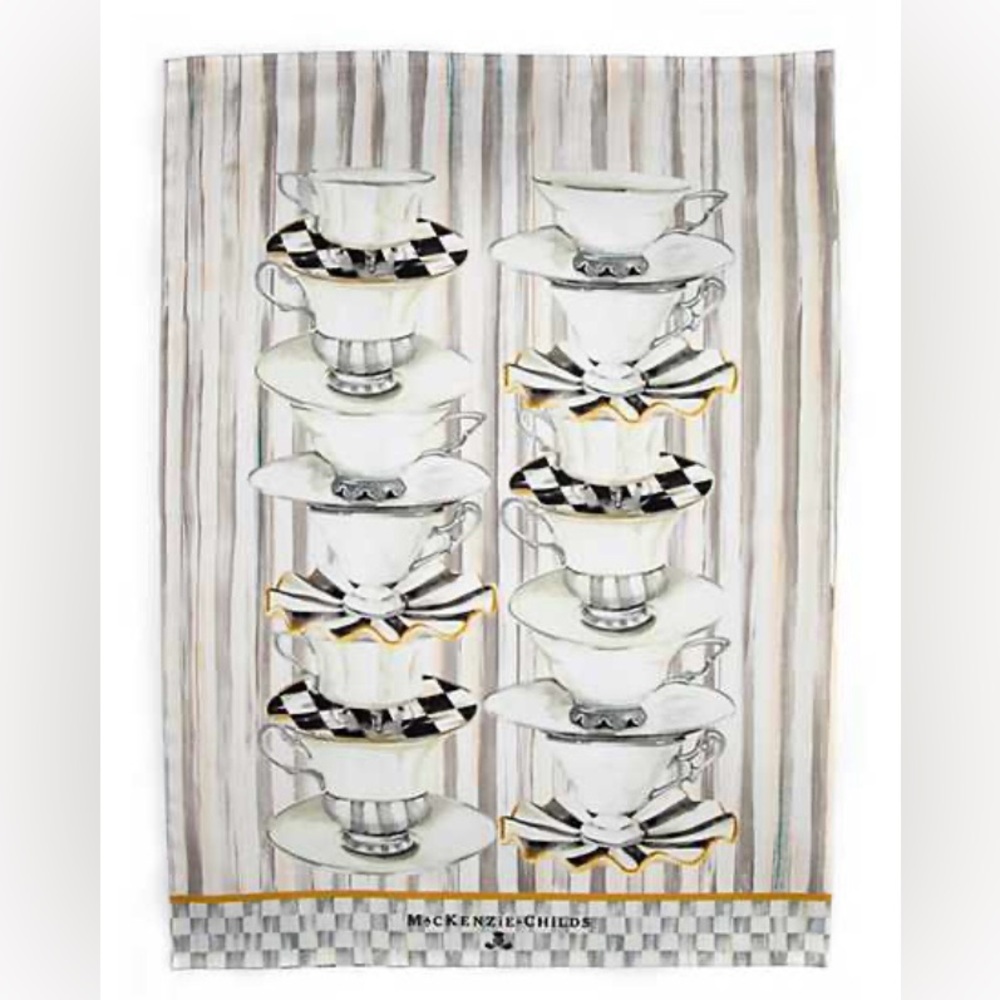 MacKenzie-Childs NWT unopened, no longer available, adorable Tea Cups Dish Towel